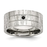 Sophia Jewelers Stainless Steel Wedding Band with Black CZ Accent